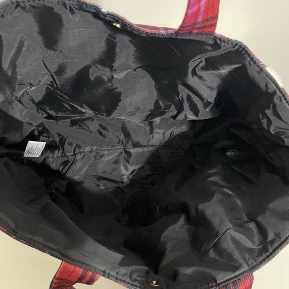 Victoria's Secret VS Plaid Sherpa Trim Large Tote Bag Travel Winter Holiday NEW - Picture 5 of 14